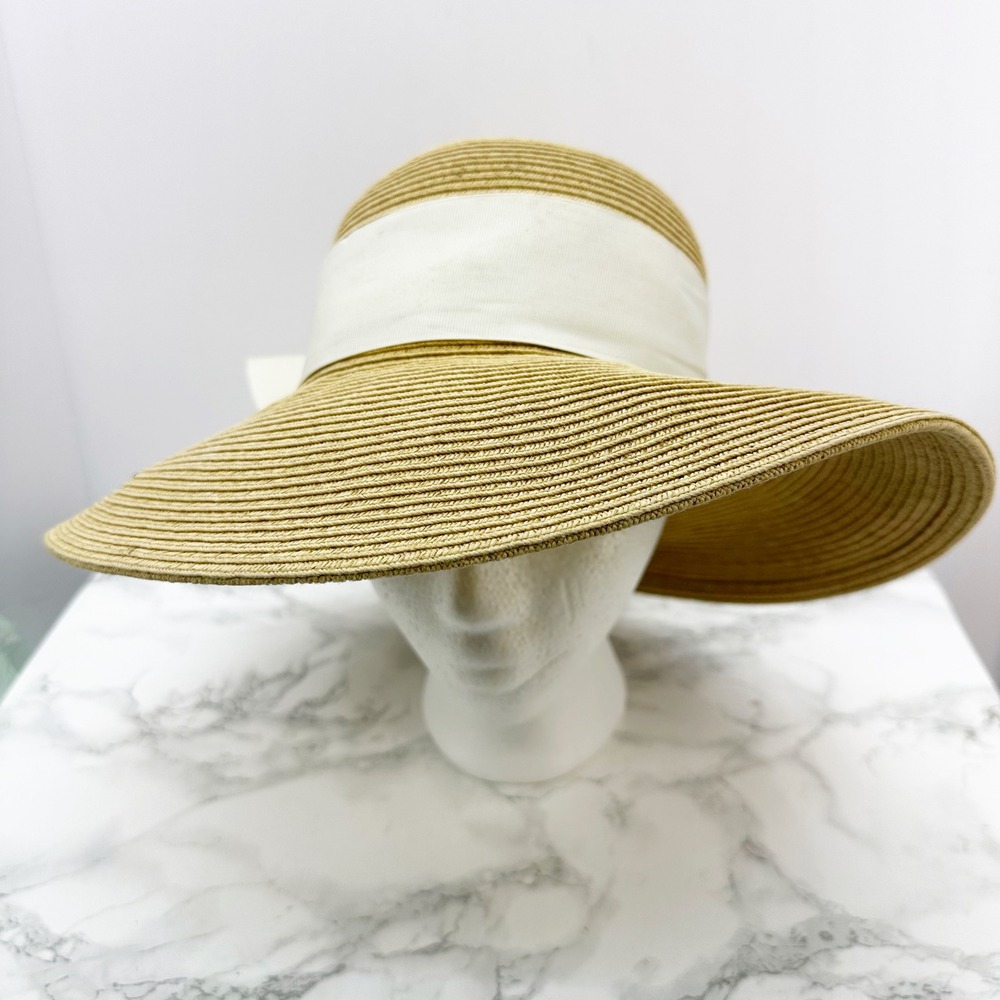 Toucan Collection Straw Sun Hat Womens OS Tan Gold Shimmer Bow Good Wide Brim